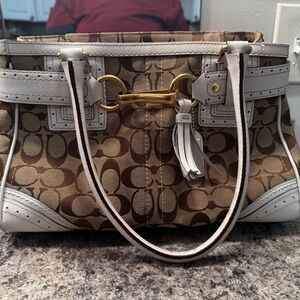 Coach Brown and Tan Signature Hand Bag